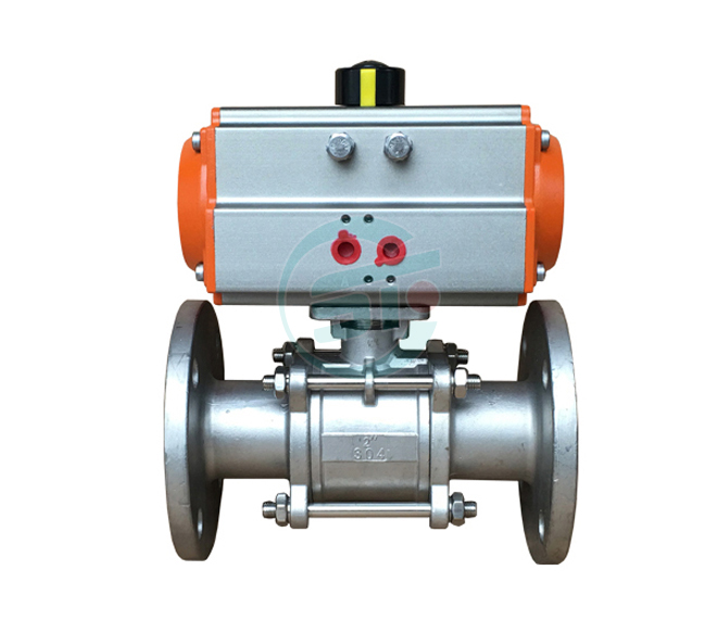 Pneumatic three flanged ball valves